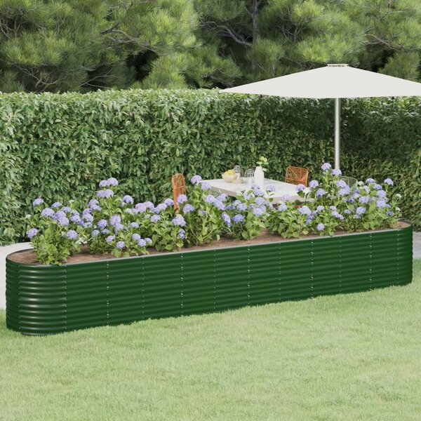 Vyvýšený záhradný záhon práškovaná oceľ 440x80x68 cm zelený