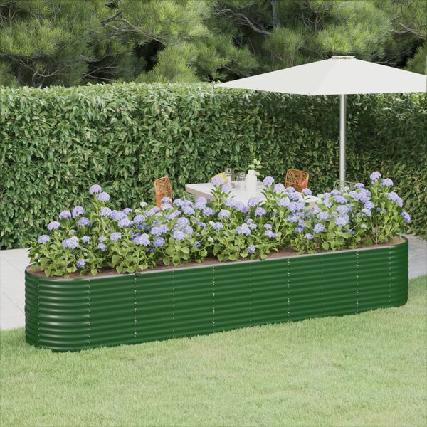 Vyvýšený záhradný záhon práškovaná oceľ 368x80x68 cm zelený