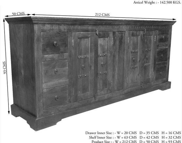 CAMBRIDGE HONEY Komoda 92x212 cm, akácia