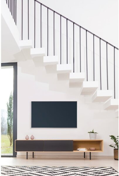 Čierny/v prírodnej farbe TV stolík z dubového dreva 200x48 cm Fina – Gazzda