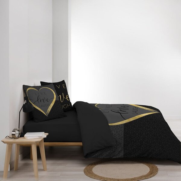 Čierne bavlnené obliečky na dvojlôžko 200x200 cm Crazy Love – douceur d'intérieur