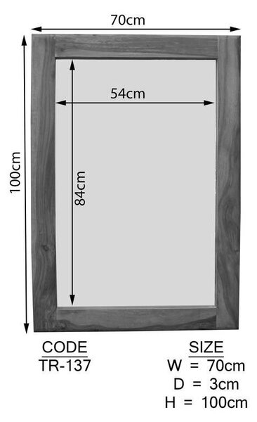 MONTREAL Zrkadlo z indického palisandra, morený do červeno-hneda, 100x3x70
