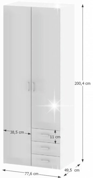 KONDELA Skriňa, 2 -dverová, biela extra vysoký lesk HG, GWEN 70425