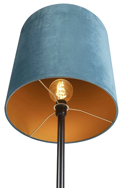 Stojaca lampa čierna s tienidlom z zamatu modré so zlatom 40 cm - Simplo