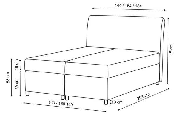 Wilsondo Čalúnená boxspring manželská posteľ Leila s matracom - žltá Rozmer: 160x200