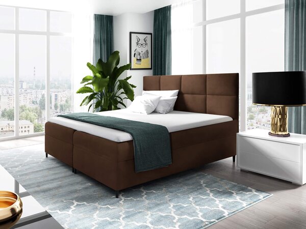 Wilsondo Čalúnená boxspring manželská posteľ s matracom Leila - hnedá Rozmer: 160x200