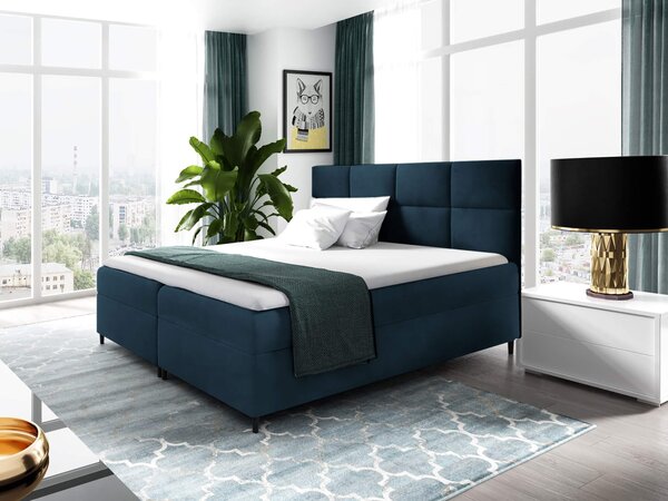 Wilsondo Čalúnená boxspring manželská posteľ s matracom Leila - tmavomodrá Rozmer: 160x200