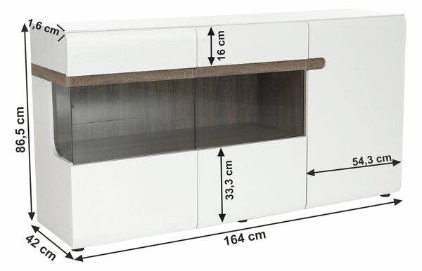 KONDELA Komoda, biela extra vysoký lesk HG/dub sonoma tmavý truflový, LYNATET TYP 42