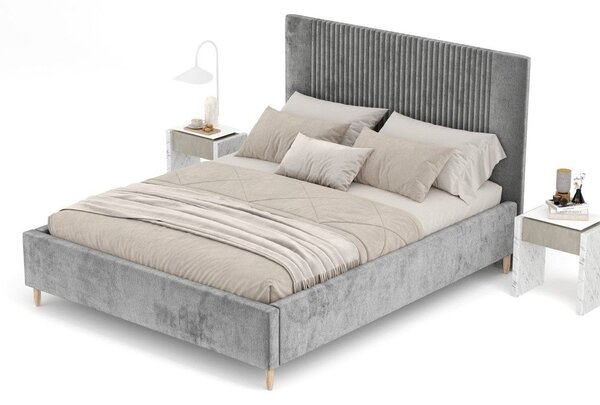 Sivá čalúnená dvojlôžková posteľ s úložným priestorom s roštom 140x200 cm Etero – Maison de Rêve