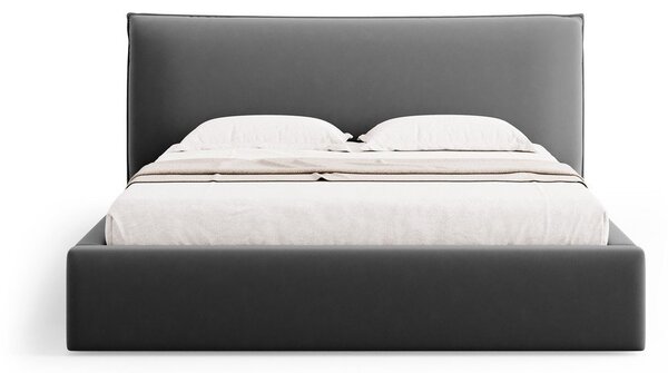 Tmavosivá čalúnená dvojlôžková posteľ s úložným priestorom a roštom 160x200 cm Elio – Milo Casa