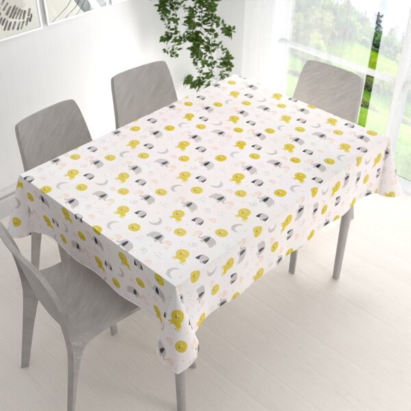 Biante Detský bavlnený obdĺžnikový obrus Sandra SA-649 Slony a levy na bielom 50x100 cm