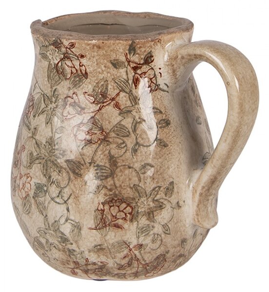 Béžový antik keramický džbán s kvetmi Margaus M - 16*13*16 cm - Clayre & Eef
