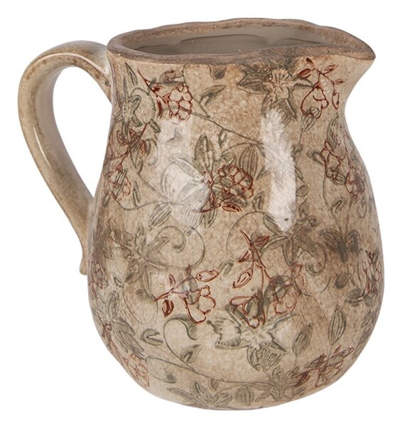 Béžový antik keramický džbán s kvetmi Margaus M - 16*13*16 cm - Clayre & Eef