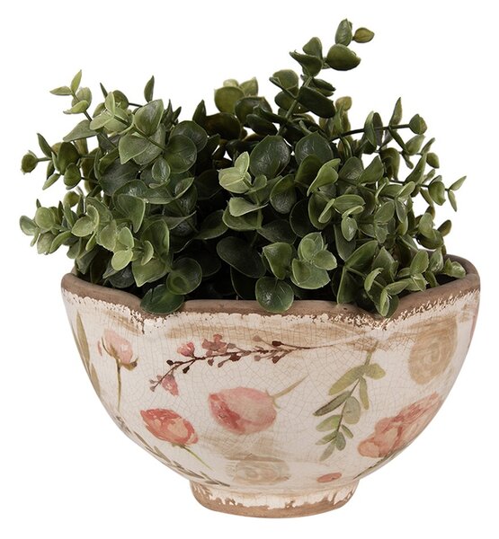 Béžový keramický obal na kvetináč s ružovými kvetmi Olia M - Ø 21*12 cm - Clayre & Eef