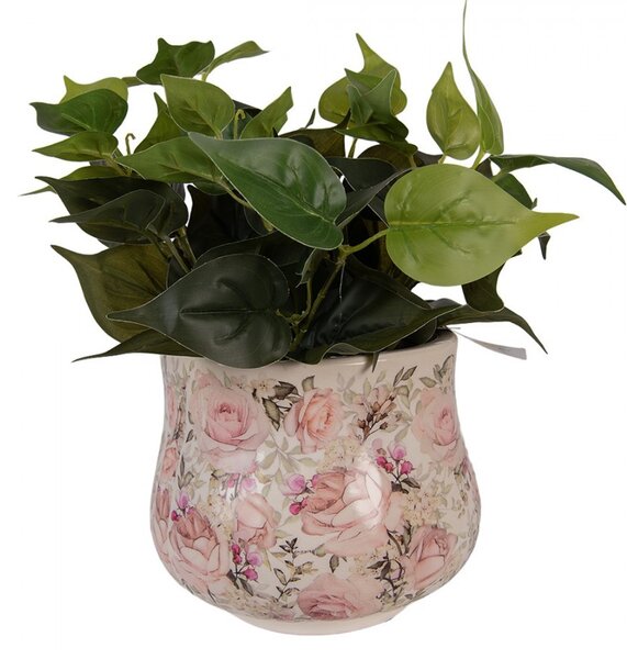 Keramický obal na kvetináč s ružami Rosien L - Ø 21*17 cm - Clayre & Eef