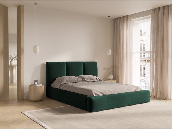Tmavozelená zamatová čalúnená dvojlôžková posteľ s úložným priestorom s roštom 180x200 cm Brody – Mazzini Beds