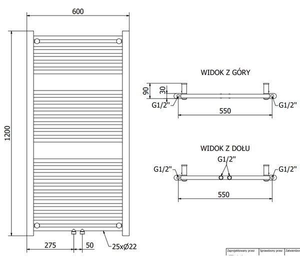 Mexen Mars, vykurovacie teleso 1200x600 mm, 487 W, chrómová, W110-1200-600-00-01