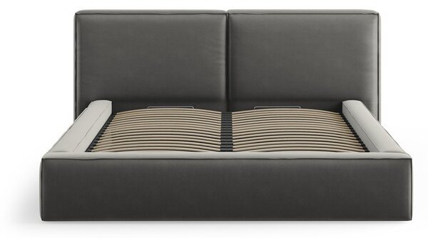 Sivá zamatová čalúnená dvojlôžková posteľ s úložným priestorom s roštom 180x200 cm Arendal – Cosmopolitan Design