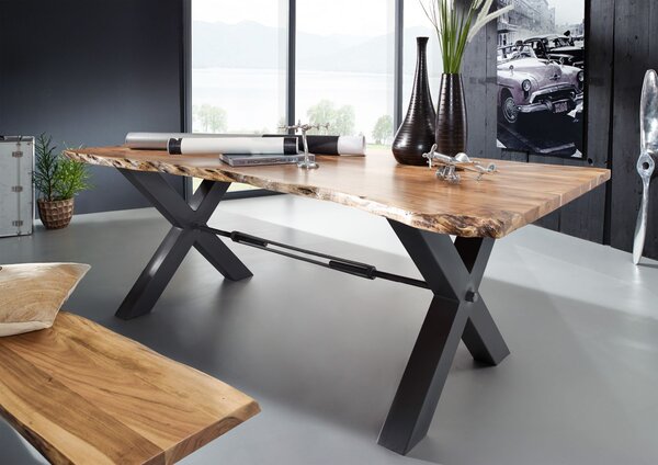 DARKNESS Jedálenský stôl 180x100 cm - čierne nohy, prírodná, akácia