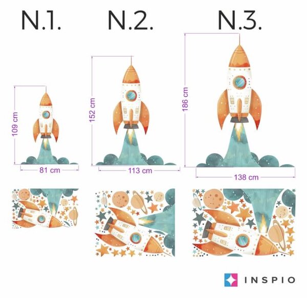 INSPIO-textilná prelepiteľná nálepka - Vesmírna raketa - Detské nálepky na stenu