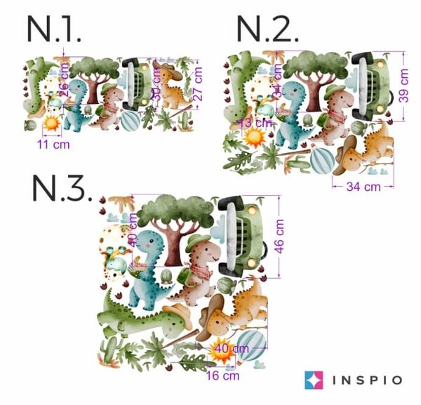 INSPIO-textilná prelepiteľná nálepka - Detské nalepky na stenu - Dinosaurie dobrozdužstvo