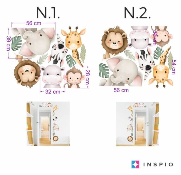 INSPIO-textilná prelepiteľná nálepka - Samolepiaca tapeta - Safari zvieratká okolo dverí