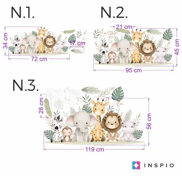 INSPIO-textilná prelepiteľná nálepka - Tapety do detskej izby - Mini safari zvieratká na lúke