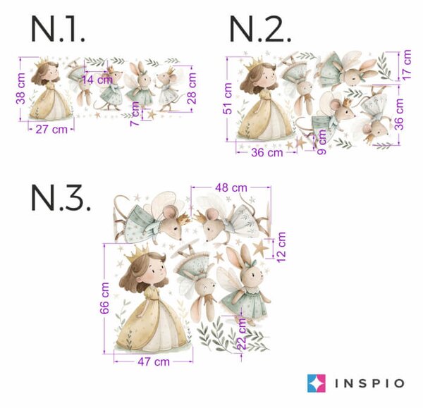 INSPIO-textilná prelepiteľná nálepka - Dekorácia na stenu - Malé princezné na lúke