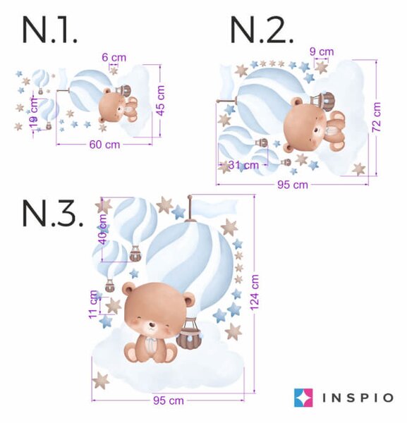 INSPIO-textilná prelepiteľná nálepka - Dekorácia na stenu - Macko s balónom (modrý)