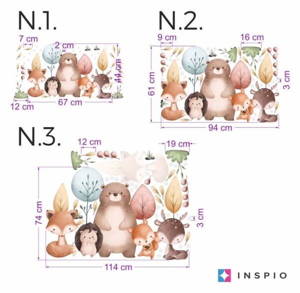 INSPIO-textilná prelepiteľná nálepka - Detské nálepky na stenu - Lesné zvieratká a farebné stromy