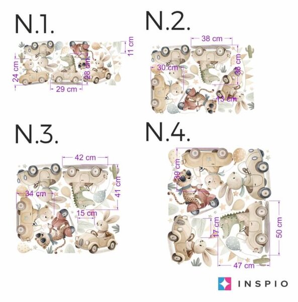 INSPIO-textilná prelepiteľná nálepka - Tapeta do detskej izby - Zvieratká v autíčkach