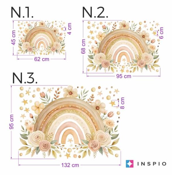 INSPIO-textilná prelepiteľná nálepka - Nálepka na stenu do detskej izby - Dúha s kvetmi
