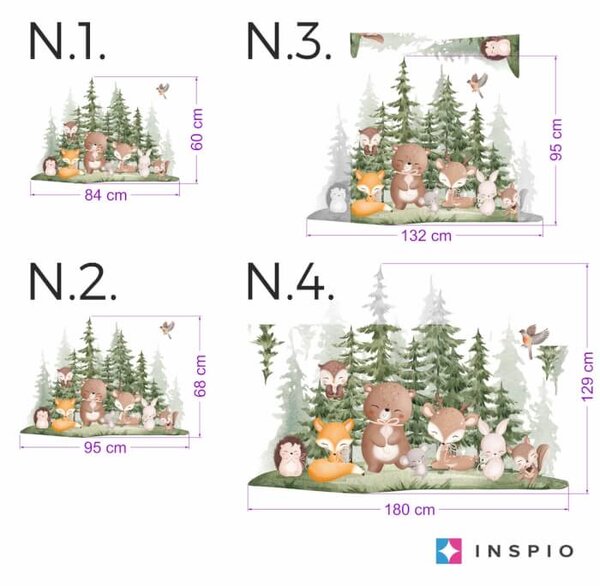 INSPIO-textilná prelepiteľná nálepka - Nálepka na stenu do detskej izby - Lesné zvieratká so stromami