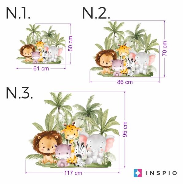 INSPIO-textilná prelepiteľná nálepka - Nálepka na stenu do detskej izby - Safari zvieratká v prírode