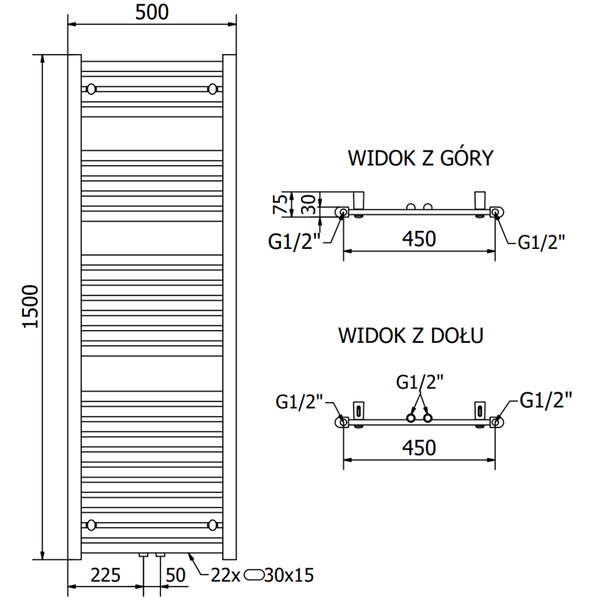 Mexen Hades, vykurovacie teleso 1500 x 500 mm, 693 W, biela, W104-1500-500-00-20