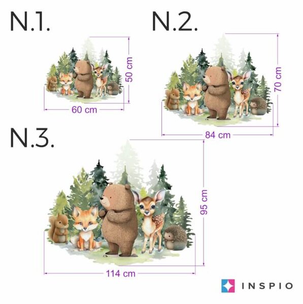INSPIO-textilná prelepiteľná nálepka - Nálepka na stenu pre chlapcov a dievčatá - Medveď a srnka v lese