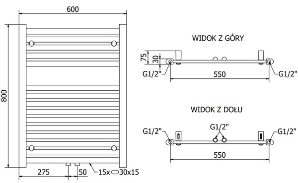 Mexen Hades, vykurovacie teleso 800x600 mm, 353 W, chrómová, W104-0800-600-00-01