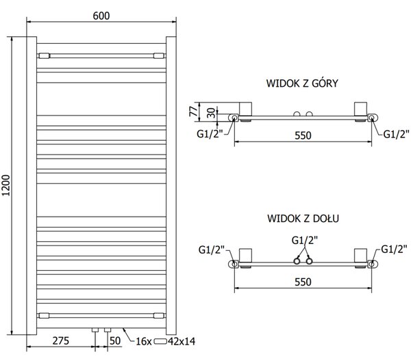 Mexen Uran vykurovacie teleso 1200 x 600 mm, 615 W, čierna, W105-1200-600-00-70