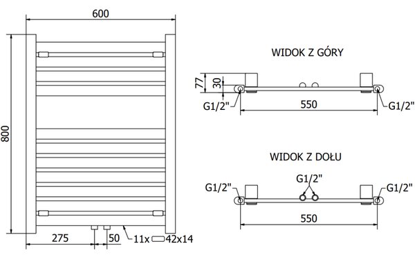 Mexen Uran vykurovacie teleso 800 x 600 mm, 420 W, čierna, W105-0800-600-00-70