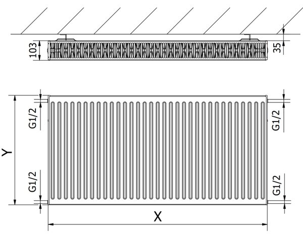 Mexen C22 doskový radiátor 300 x 1200 mm, bočné pripojenie, 1120 W, biely - W422-030-120-00