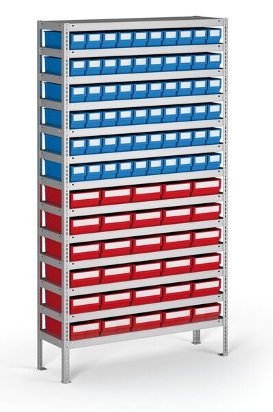 Regál s plastovými boxmi ShelfBox, 2000 x 1000 x 300 mm, 60x box A, 30x box D