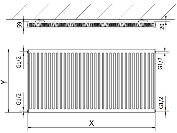 Mexen C11 doskový radiátor 600 x 1200 mm, bočné pripojenie, 1120 W, biely - W411-060-120-00