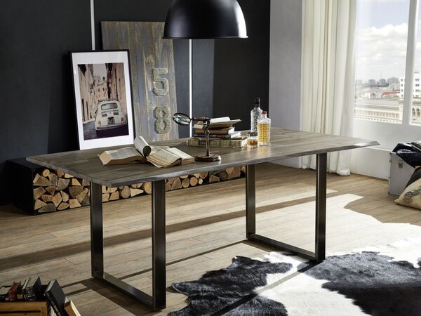 ROUND Jedálenský stôl METALL 160x90 cm - doska 2,5 cm, dymová, palisander
