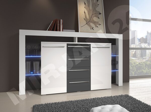 Mirjan24 Komoda Ravido II Plus, Farby: biela / biely lesk 5902928070965