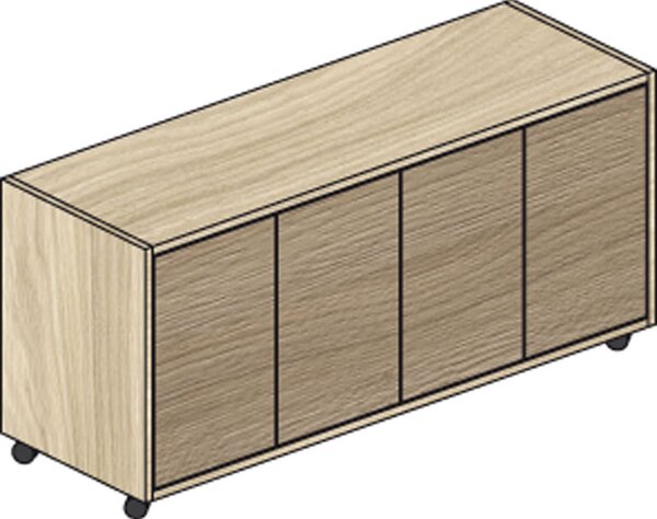 Pojazdná skrinka na kolieskach s dverami LAYERS, dlhá, 1200 x 400 x 575 mm, dub prírodný / dub morený