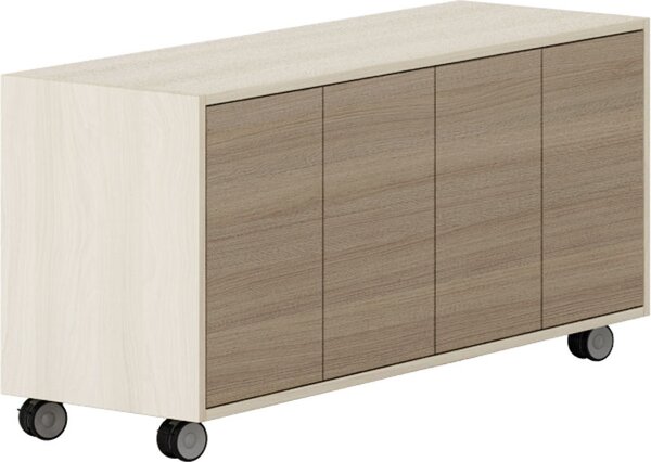 Pojazdná skrinka na kolieskach s dverami LAYERS, dlhá, 1200 x 400 x 575 mm, dub prírodný / dub morený
