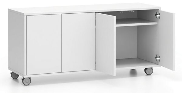 Pojazdná skrinka na kolieskach s dverami LAYERS, dlhá, 1200 x 400 x 575 mm, biela