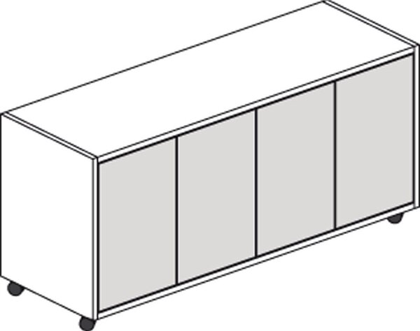 Pojazdná skrinka na kolieskach s dverami LAYERS, dlhá, 1200 x 400 x 575 mm, biela / sivá