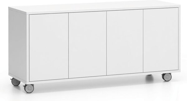 Pojazdná skrinka na kolieskach s dverami LAYERS, dlhá, 1200 x 400 x 575 mm, biela