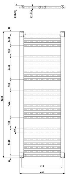 Aqualine Aqualine, DIRECT vykurovacie teleso s bočným pripojením 450x1320 mm, čierna matná, ILR34B